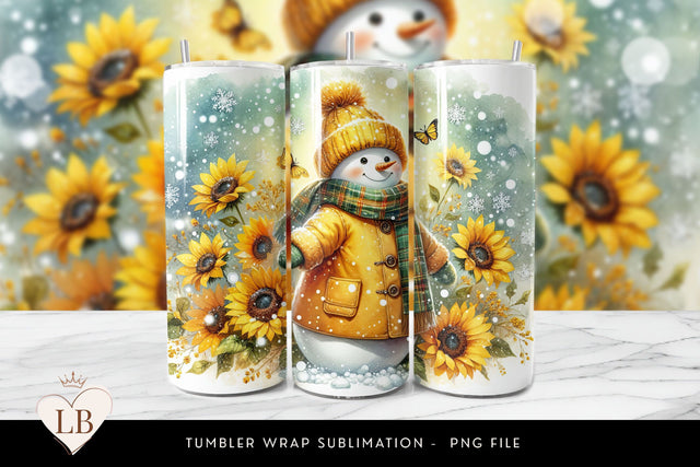 Sunflower Snowman Tumbler Wrap Sublimation BijouBay 