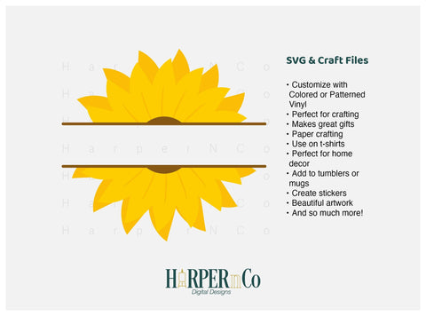 Sunflower Split SVG PNG Cut EPS File SVG HarperNCo 