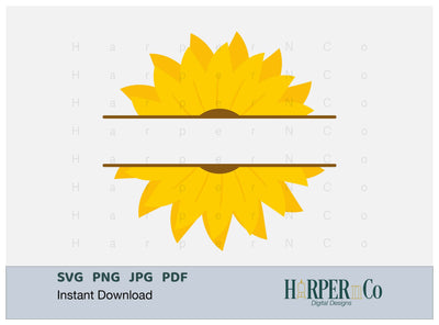 Sunflower Split SVG PNG Cut EPS File SVG HarperNCo 