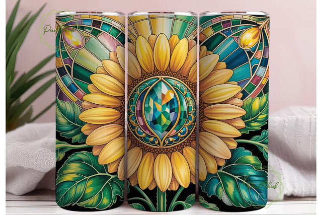 Sunflower Stained Glass 20oz Tumbler Sublimation PixelChick 