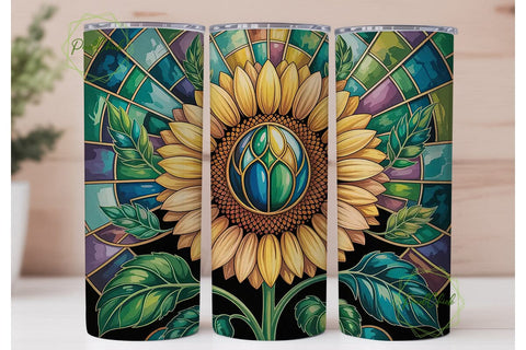 Sunflower Stained Glass 20oz Tumbler Sublimation PixelChick 