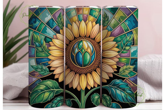Sunflower Stained Glass 20oz Tumbler Sublimation PixelChick 