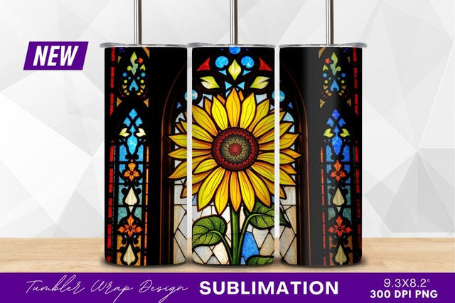 Sunflower Stained Glass Tumbler Png Sublimation Regulrcrative 