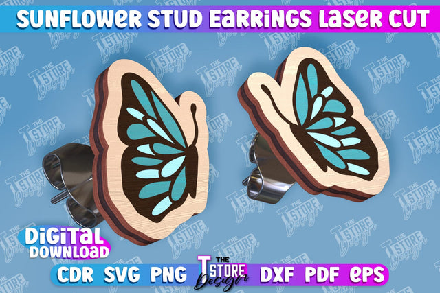 Sunflower Stud Earrings Laser Cut | Accessories Laser Cut Design | CNC Files SVG The T Store Design 