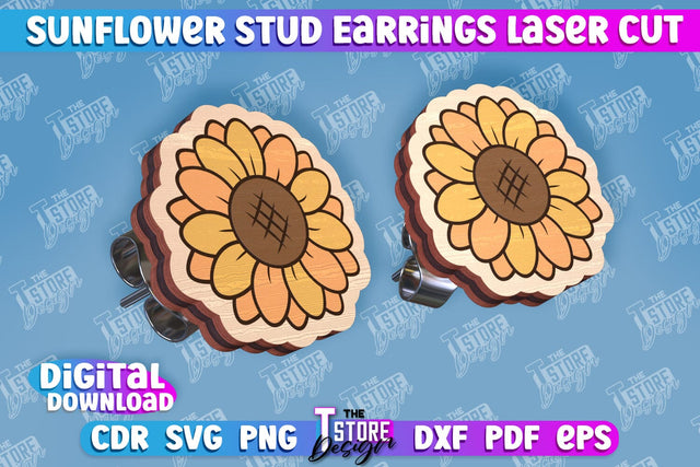 Sunflower Stud Earrings Laser Cut | Accessories Laser Cut Design | CNC Files SVG The T Store Design 