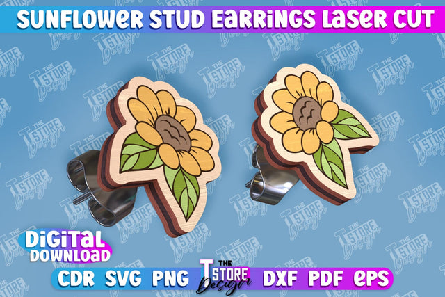 Sunflower Stud Earrings Laser Cut | Accessories Laser Cut Design | CNC Files SVG The T Store Design 