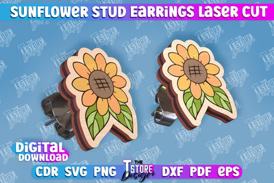 Sunflower Stud Earrings Laser Cut | Accessories Laser Cut Design | CNC Files SVG The T Store Design 