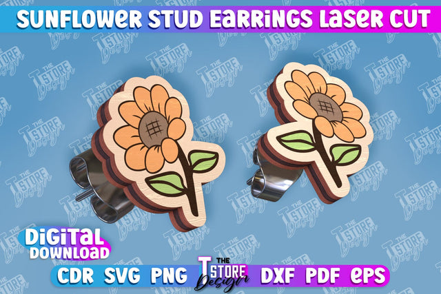 Sunflower Stud Earrings Laser Cut | Accessories Laser Cut Design | CNC Files SVG The T Store Design 
