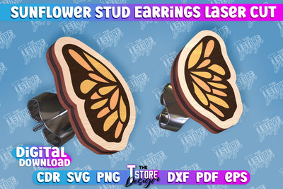 Sunflower Stud Earrings Laser Cut | Accessories Laser Cut Design | CNC Files SVG The T Store Design 