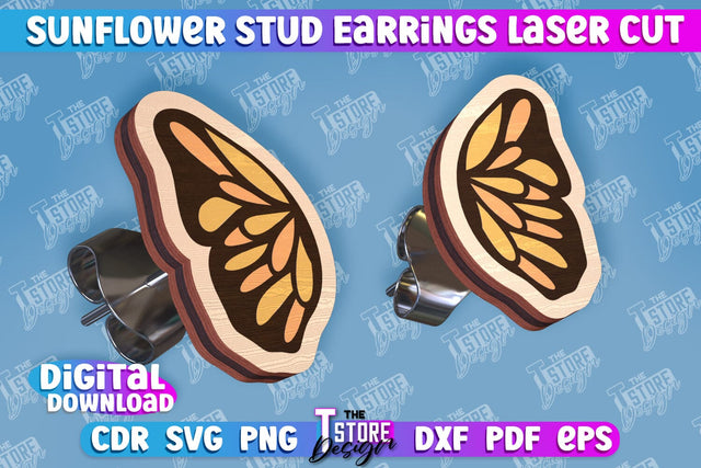 Sunflower Stud Earrings Laser Cut | Accessories Laser Cut Design | CNC Files SVG The T Store Design 