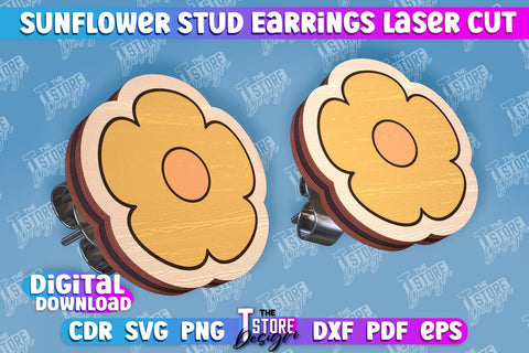 Sunflower Stud Earrings Laser Cut Bundle | Accessories Laser Cut Design | CNC Files SVG The T Store Design 