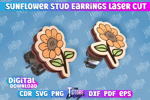 Sunflower Stud Earrings Laser Cut Bundle | Accessories Laser Cut Design | CNC Files SVG The T Store Design 