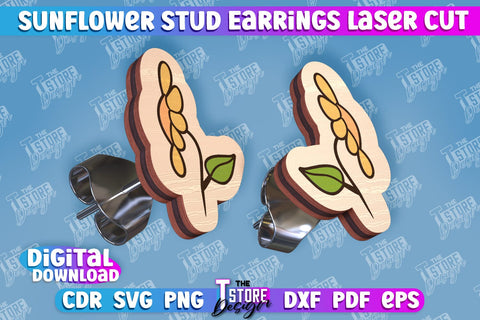 Sunflower Stud Earrings Laser Cut Bundle | Accessories Laser Cut Design | CNC Files SVG The T Store Design 