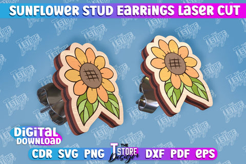 Sunflower Stud Earrings Laser Cut Bundle | Accessories Laser Cut Design | CNC Files SVG The T Store Design 