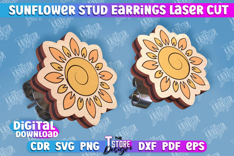 Sunflower Stud Earrings Laser Cut Bundle | Accessories Laser Cut Design | CNC Files SVG The T Store Design 