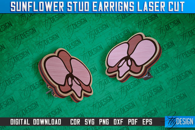 Sunflower Stud Earrings Laser Cut Design | Accessories Laser Cut Design | CNC Files SVG Fly Design 