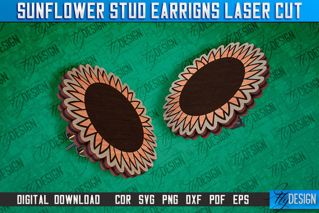 Sunflower Stud Earrings Laser Cut Design | Accessories Laser Cut Design | CNC Files SVG Fly Design 