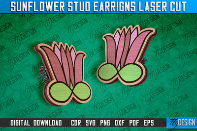 Sunflower Stud Earrings Laser Cut Design | Accessories Laser Cut Design | CNC Files SVG Fly Design 