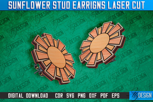 Sunflower Stud Earrings Laser Cut Design | Accessories Laser Cut Design | CNC Files SVG Fly Design 