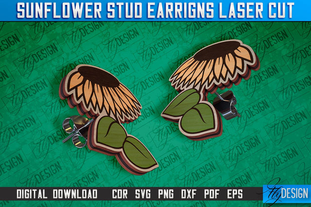 Sunflower Stud Earrings Laser Cut Design | Accessories Laser Cut Design | CNC Files SVG Fly Design 