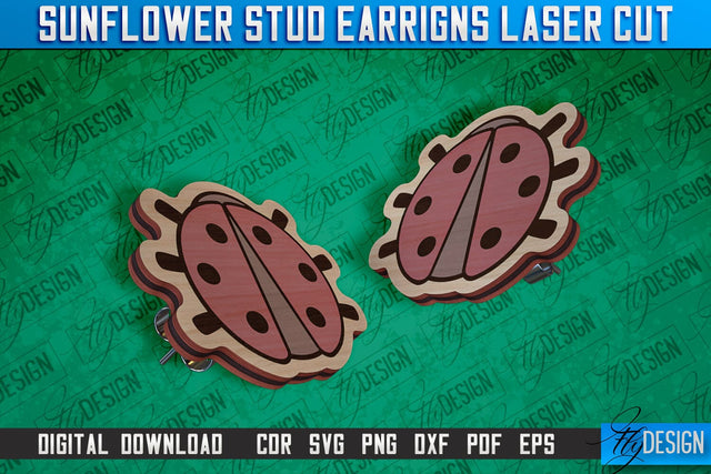 Sunflower Stud Earrings Laser Cut Design | Accessories Laser Cut Design | CNC Files SVG Fly Design 