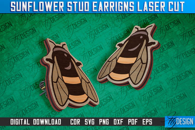 Sunflower Stud Earrings Laser Cut Design | Accessories Laser Cut Design | CNC Files SVG Fly Design 