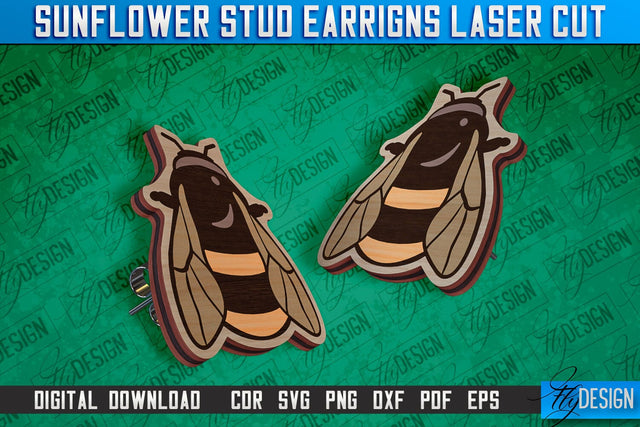 Sunflower Stud Earrings Laser Cut Design | Accessories Laser Cut Design | CNC Files SVG Fly Design 