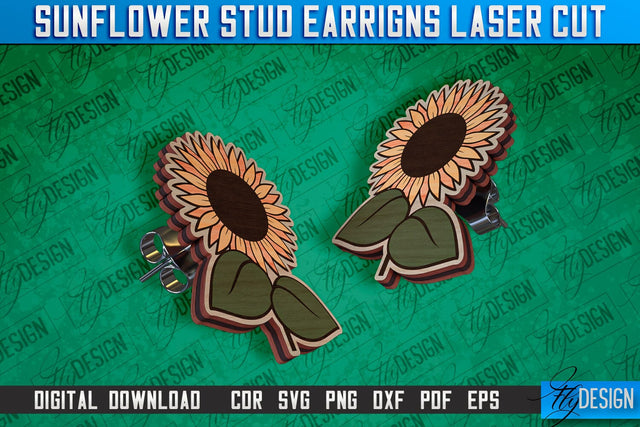Sunflower Stud Earrings Laser Cut Design | Accessories Laser Cut Design | CNC Files SVG Fly Design 