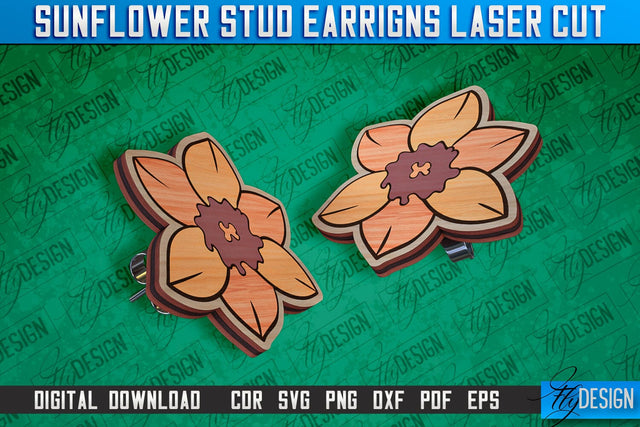 Sunflower Stud Earrings Laser Cut Design | Accessories Laser Cut Design | CNC Files SVG Fly Design 