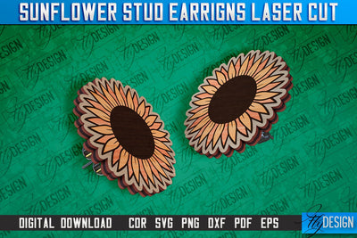 Sunflower Stud Earrings Laser Cut Design | Accessories Laser Cut Design | CNC Files SVG Fly Design 