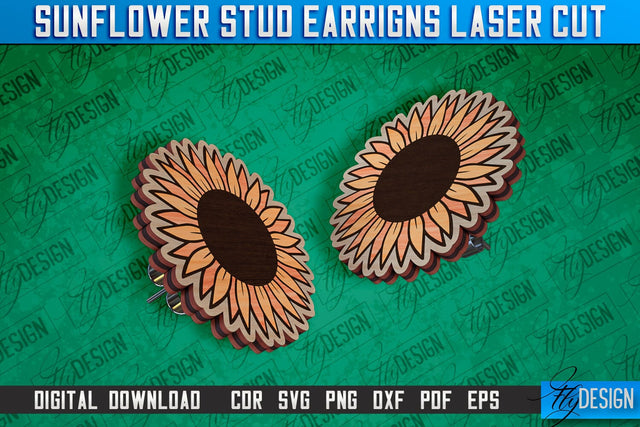 Sunflower Stud Earrings Laser Cut Design | Accessories Laser Cut Design | CNC Files SVG Fly Design 