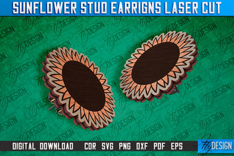 Sunflower Stud Earrings Laser Cut | Flower Earrings SVG Design | Accessories Laser Cut Design SVG Fly Design 