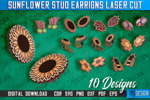 Sunflower Stud Earrings Laser Cut | Flower Earrings SVG Design | Accessories Laser Cut Design SVG Fly Design 