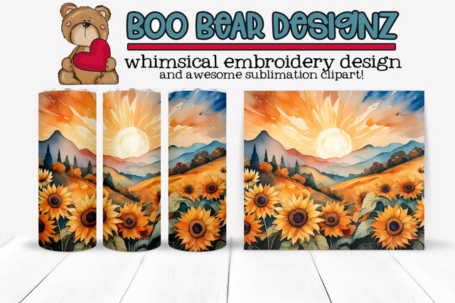 Sunflower Sublimation tumbler Wrap Sublimation Boo Bear Designz 