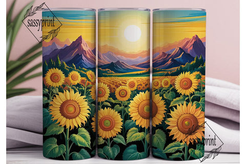 Sunflower Sunset Field 20oz Tumbler Wrap Sublimation sassyprint 