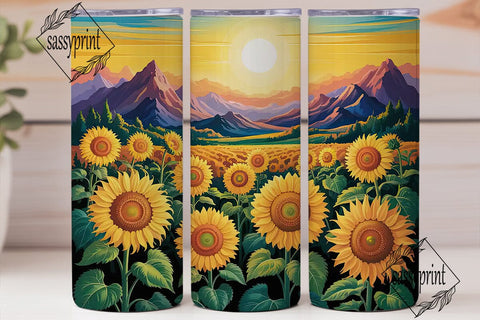 Sunflower Sunset Field 20oz Tumbler Wrap Sublimation sassyprint 