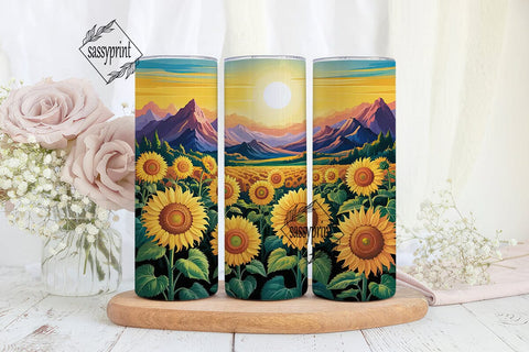 Sunflower Sunset Field 20oz Tumbler Wrap Sublimation sassyprint 