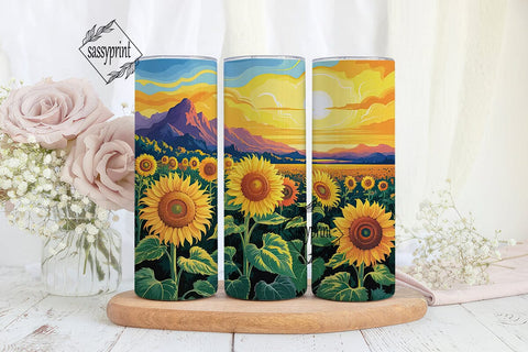 Sunflower Sunset Field 20oz Tumbler Wrap Sublimation sassyprint 
