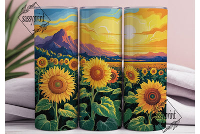 Sunflower Sunset Field 20oz Tumbler Wrap Sublimation sassyprint 