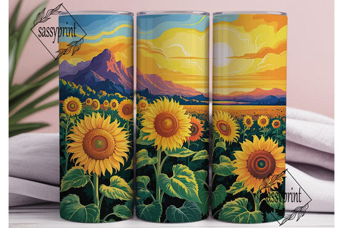 Sunflower Sunset Field 20oz Tumbler Wrap Sublimation sassyprint 
