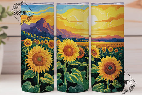 Sunflower Sunset Field 20oz Tumbler Wrap Sublimation sassyprint 