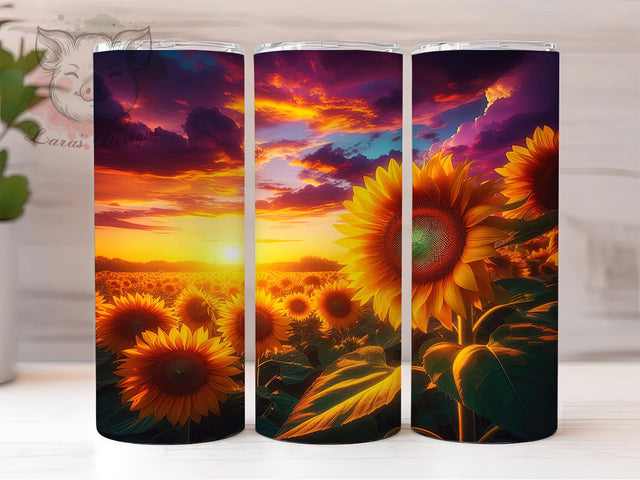 Sunflower Sunset Floral 20oz Summer Tumbler, Sunflower Tumbler, Sunset Design, Floral Wrap, 20oz Sublimation, Nature Art, Summer Gift, Bright Decor Sublimation Lara' s Designs 