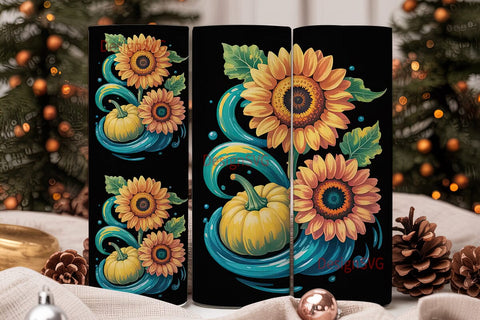 Sunflower Swirls 20oz Tumbler Wrap Sublimation DesignSVG 