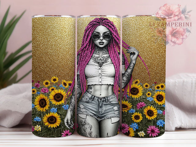 Sunflower Tattoo Boho Tumbler Wrap, Inked Girl Mug, Floral Tattoo Cup, Boho Sunflower Wrap, Artistic Ink Design, Edgy Feminine Gift, Sublimation Tumbler Wrap Sublimation Li Zamperini 