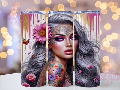 Sunflower Tattoo Edgy Girl Tumbler, Sunflower Tumbler Wrap, 20oz Sublimation, Floral Tattoo Cup, Edgy Girl Design, Sunflower Drinkware, Boho Tumbler Wrap Sublimation SvggirlplusArt 