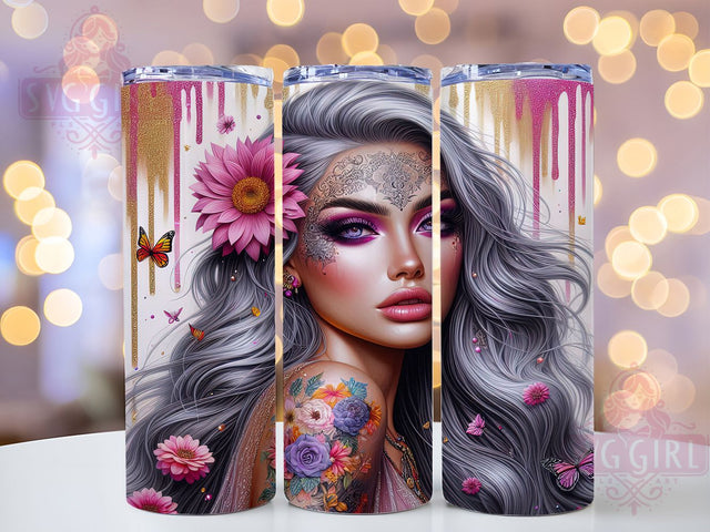 Sunflower Tattoo Edgy Girl Tumbler, Sunflower Tumbler Wrap, 20oz Sublimation, Floral Tattoo Cup, Edgy Girl Design, Sunflower Drinkware, Boho Tumbler Wrap Sublimation SvggirlplusArt 