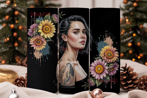 Sunflower Tattoo Girl 20oz Tumbler Sublimation DesignSVG 