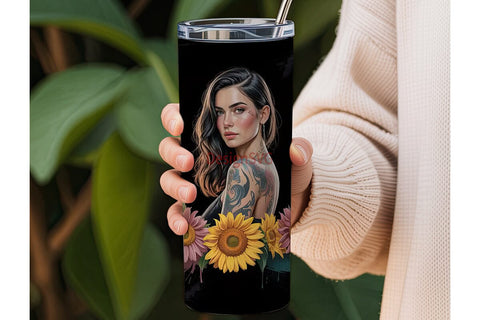 Sunflower Tattoo Girl 20oz Tumbler Sublimation DesignSVG 