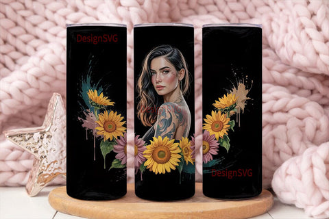 Sunflower Tattoo Girl 20oz Tumbler Sublimation DesignSVG 