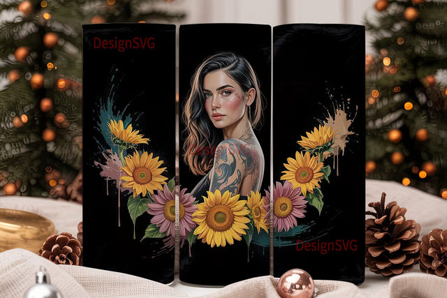 Sunflower Tattoo Girl 20oz Tumbler Sublimation DesignSVG 